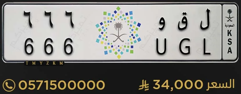 لوحة سيارة مميزة ل ق و 666 للبيع