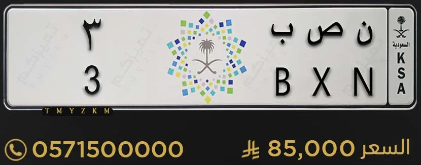 لوحة سيارة مميزة ن ص ب 3 للبيع