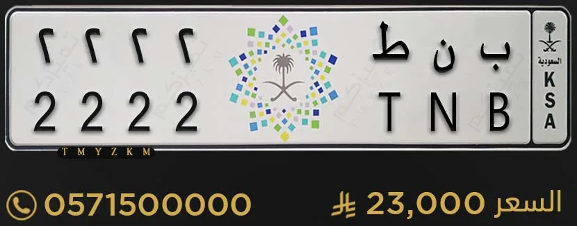 لوحة سيارة مميزة ب ن ط 2222 للبيع