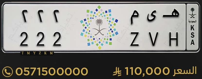 لوحة سيارة مميزة هـ ى م 222 للبيع